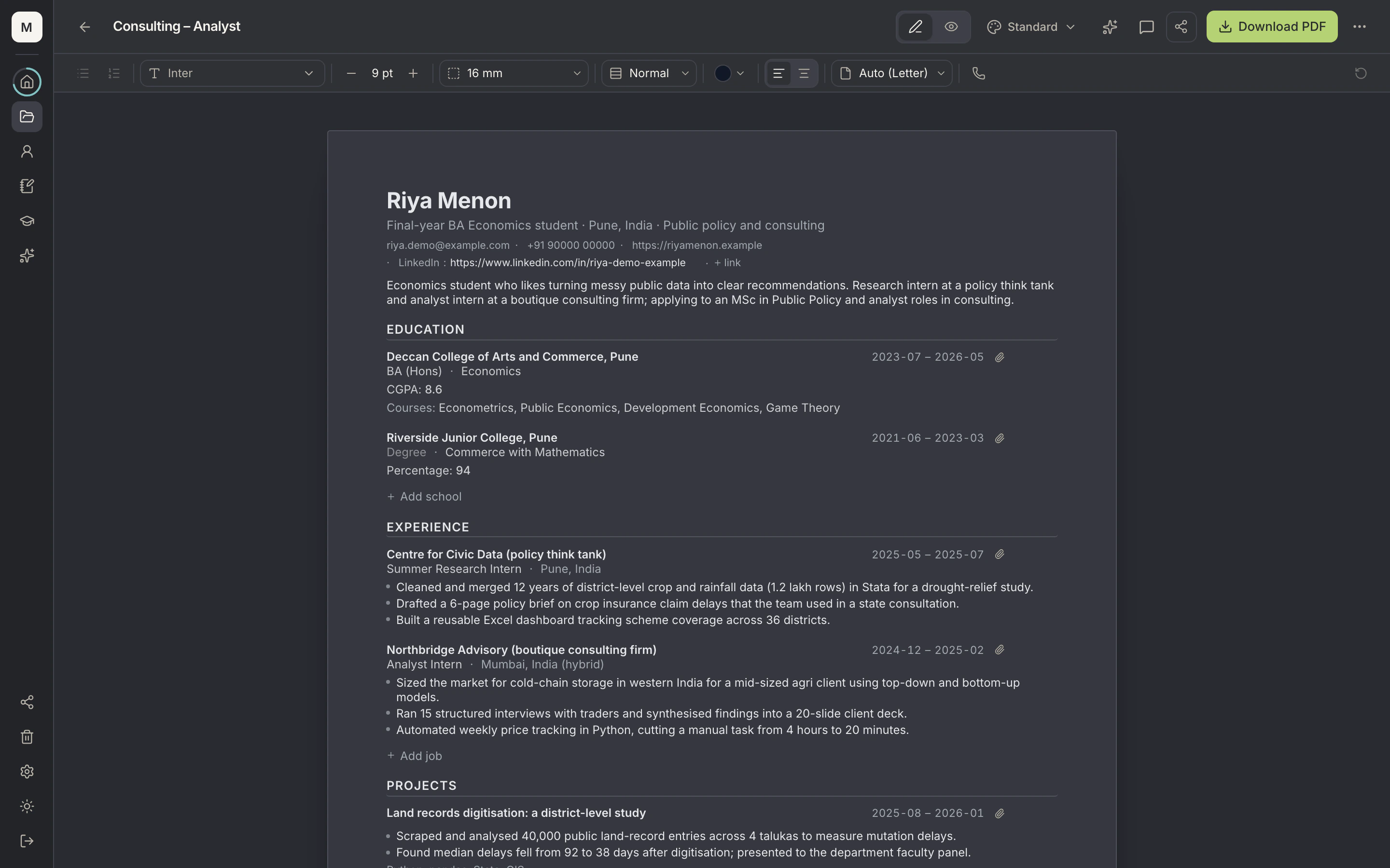 Resume editor